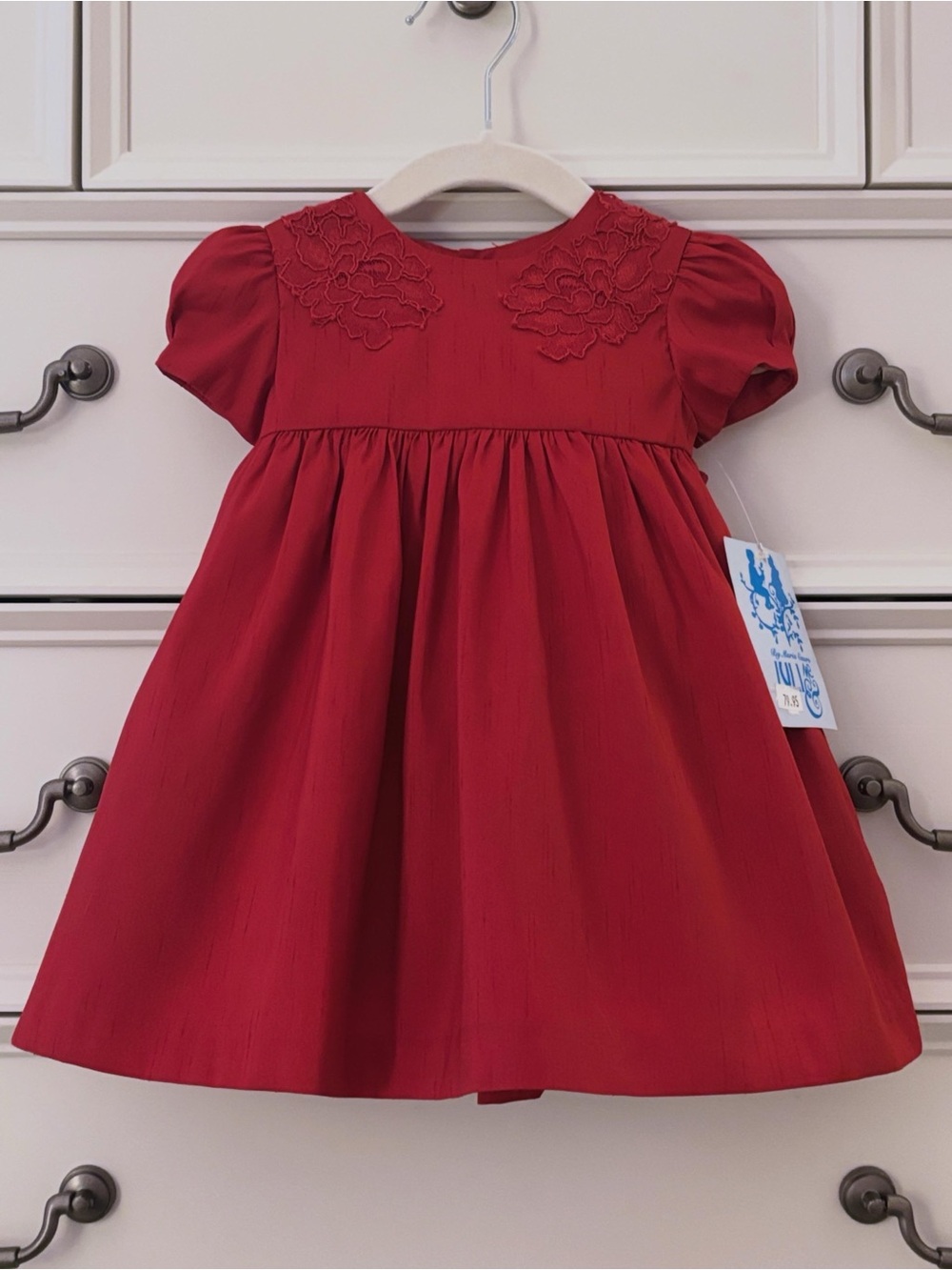 NWT Luli & Me Baby Girl Red Party Dress w/ Floral Appliqué & Bow Size 6 Months